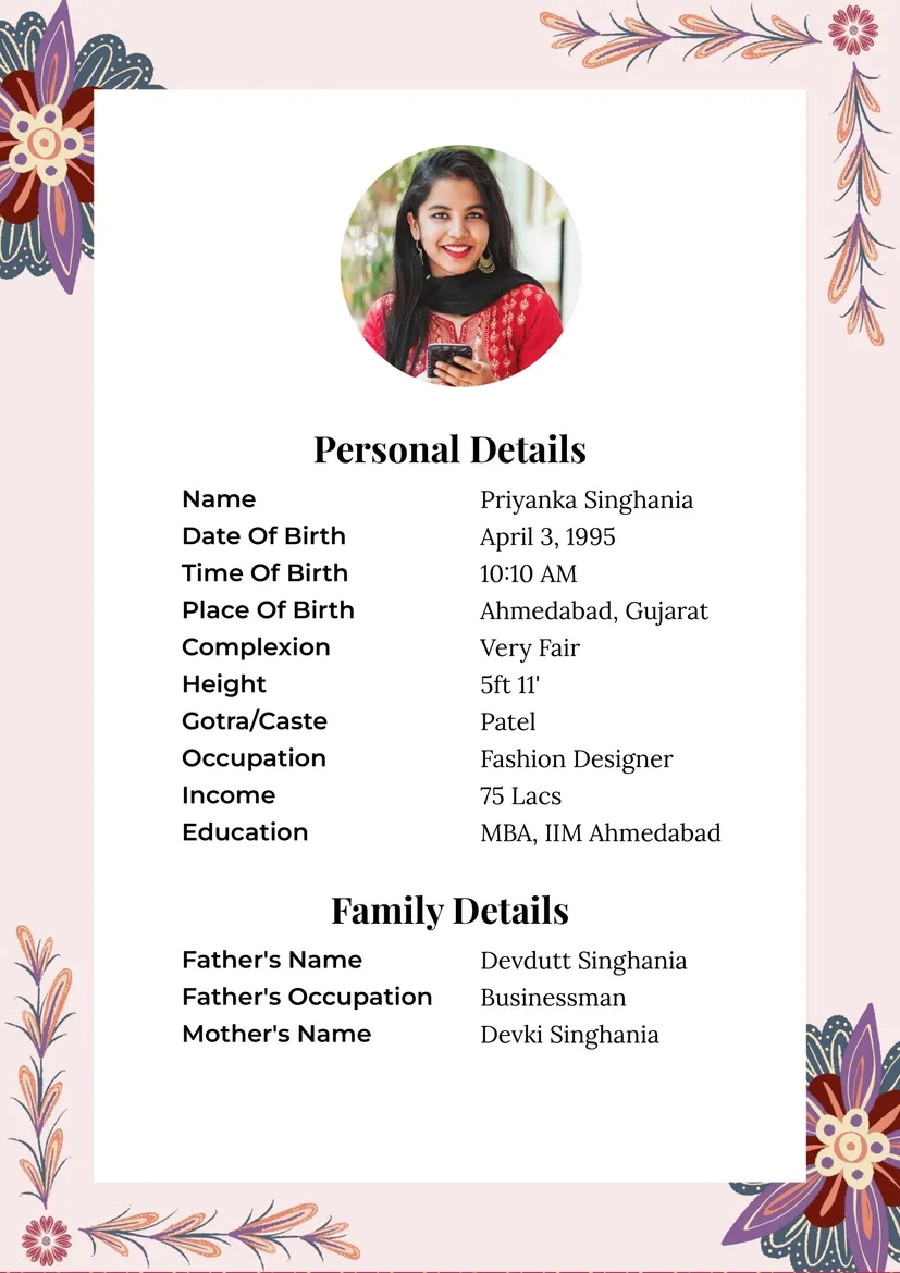 Best Marriage Biodata Format / Templates For Girls intended for Bio Data Sample Template For Marriage