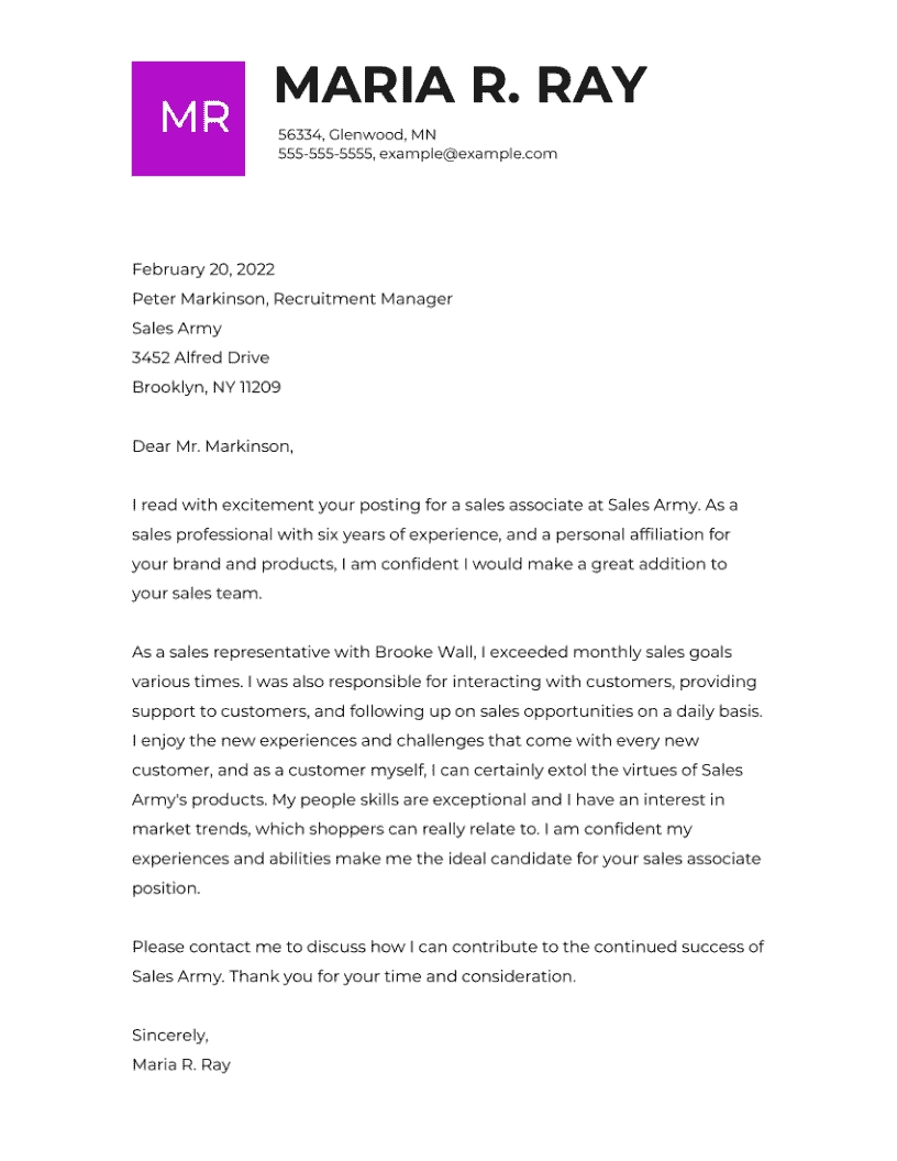 Best Sales Cover Letter Examples For 2024 intended for Sales Cover Letter Sample Template