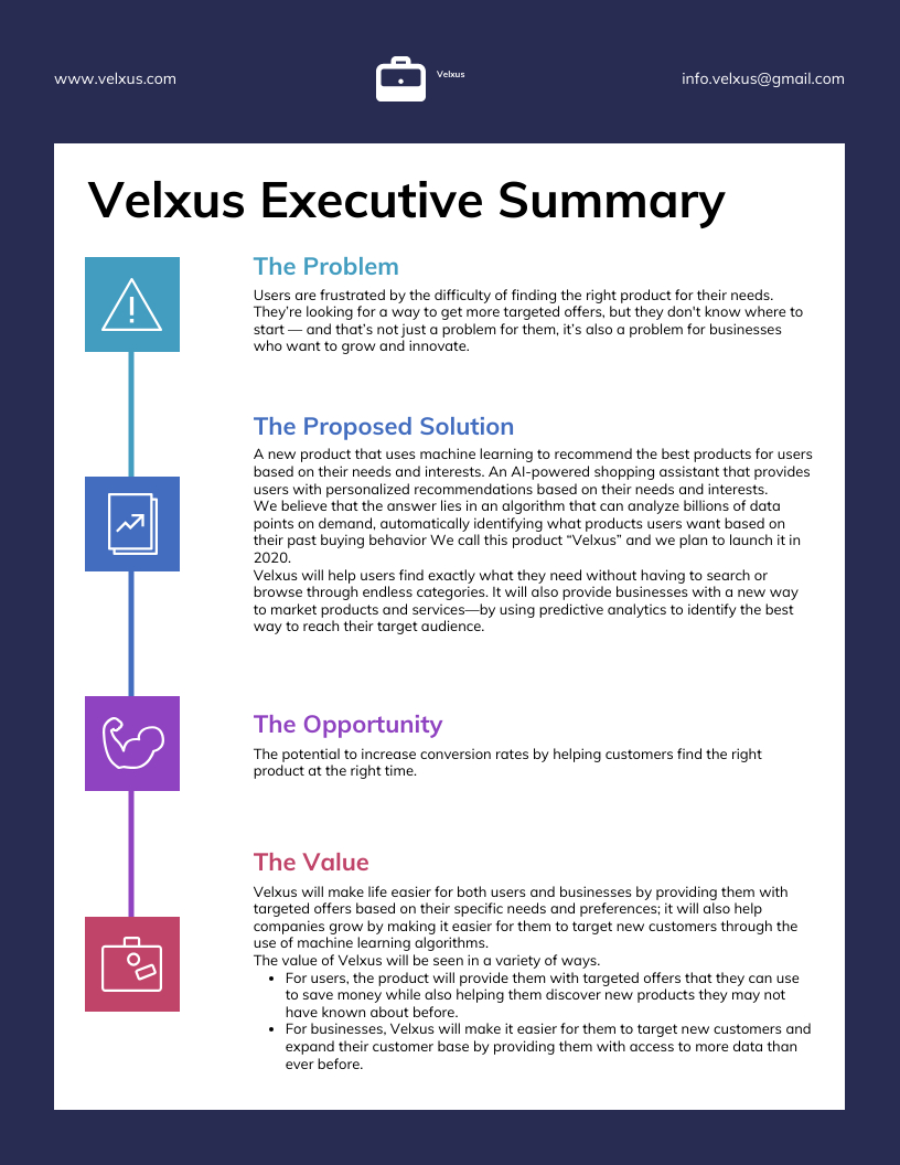 Best Startup Executive Summary Example Template - Venngage in Executive Summary Report Sample Template