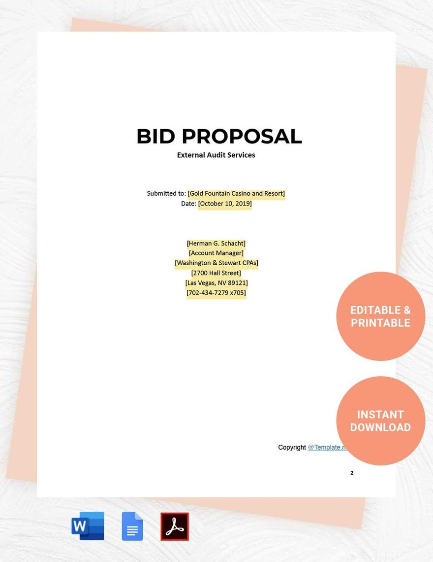 Bid Proposal Templates In Google Docs - Free Download | Template inside Bid Proposal Template Sample