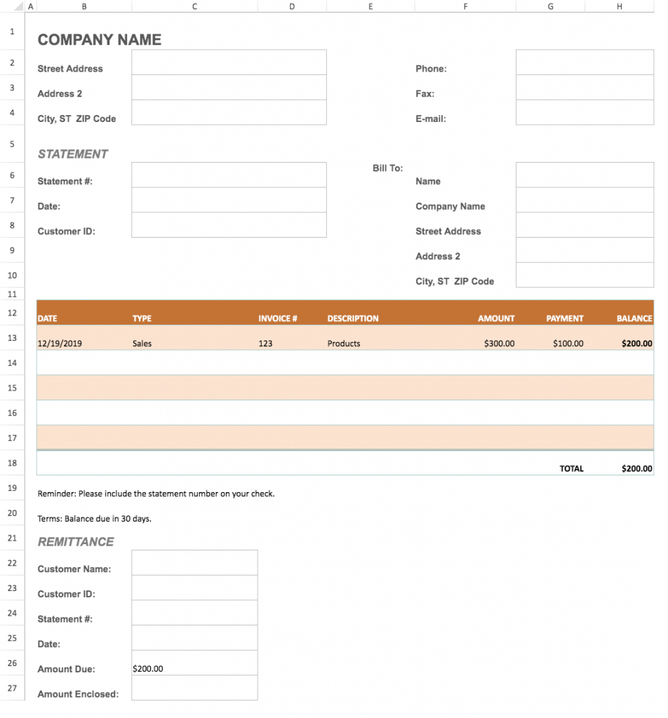 Billing Statement Excel Template inside Sample Billing Statement Template