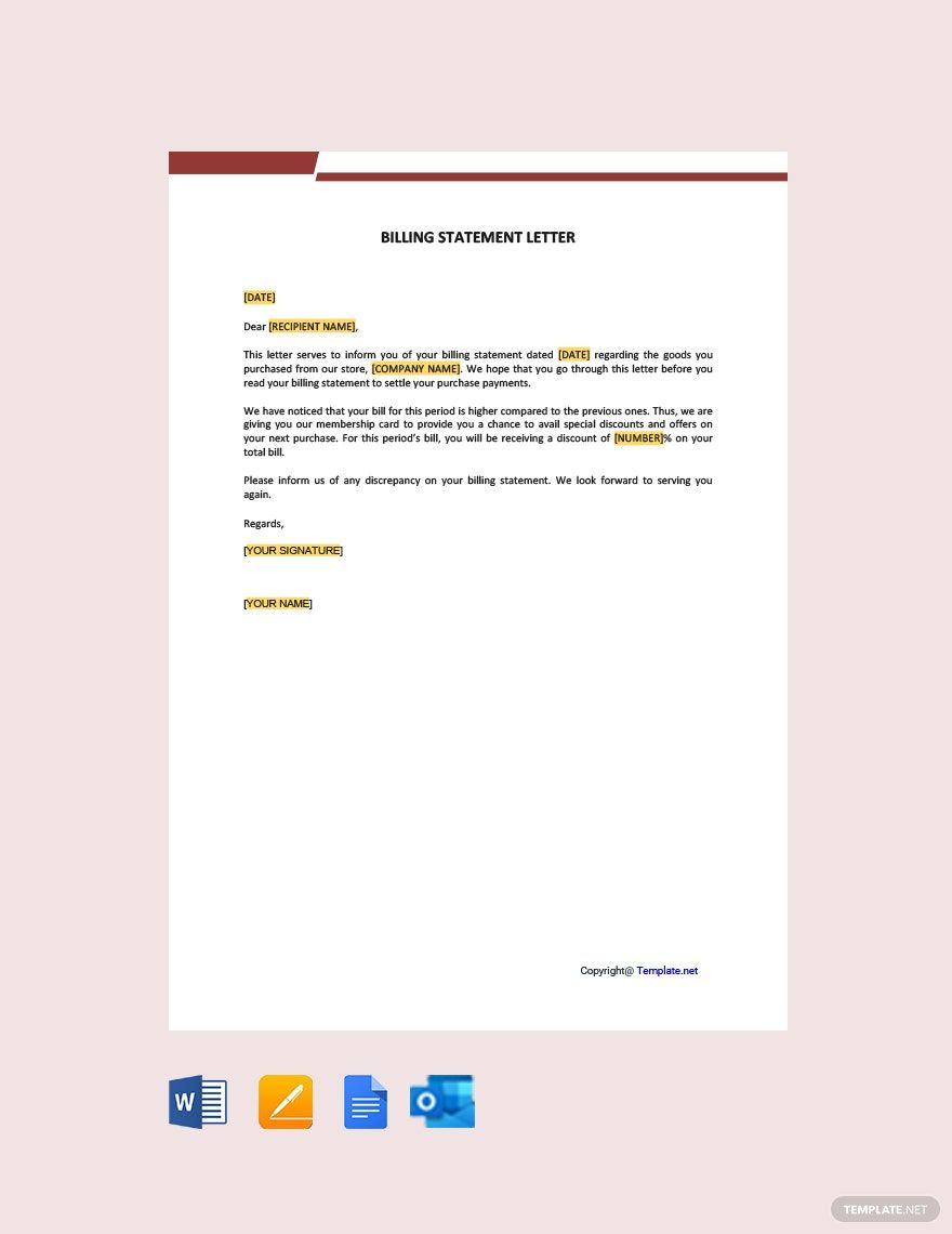 Billing Statement Letter In Google Docs, Pages, Word, Outlook, Pdf intended for Invoice Letter Sample Template