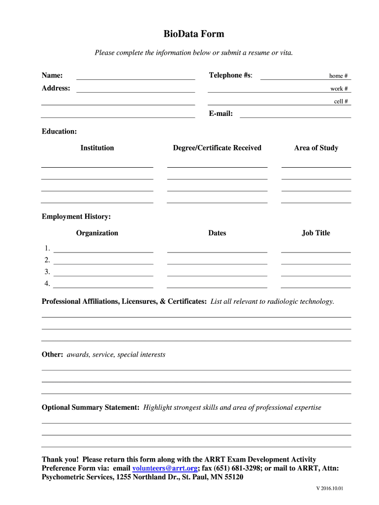 Biodata Form - Fill Online, Printable, Fillable, Blank | Pdffiller in Biodata Sample Template