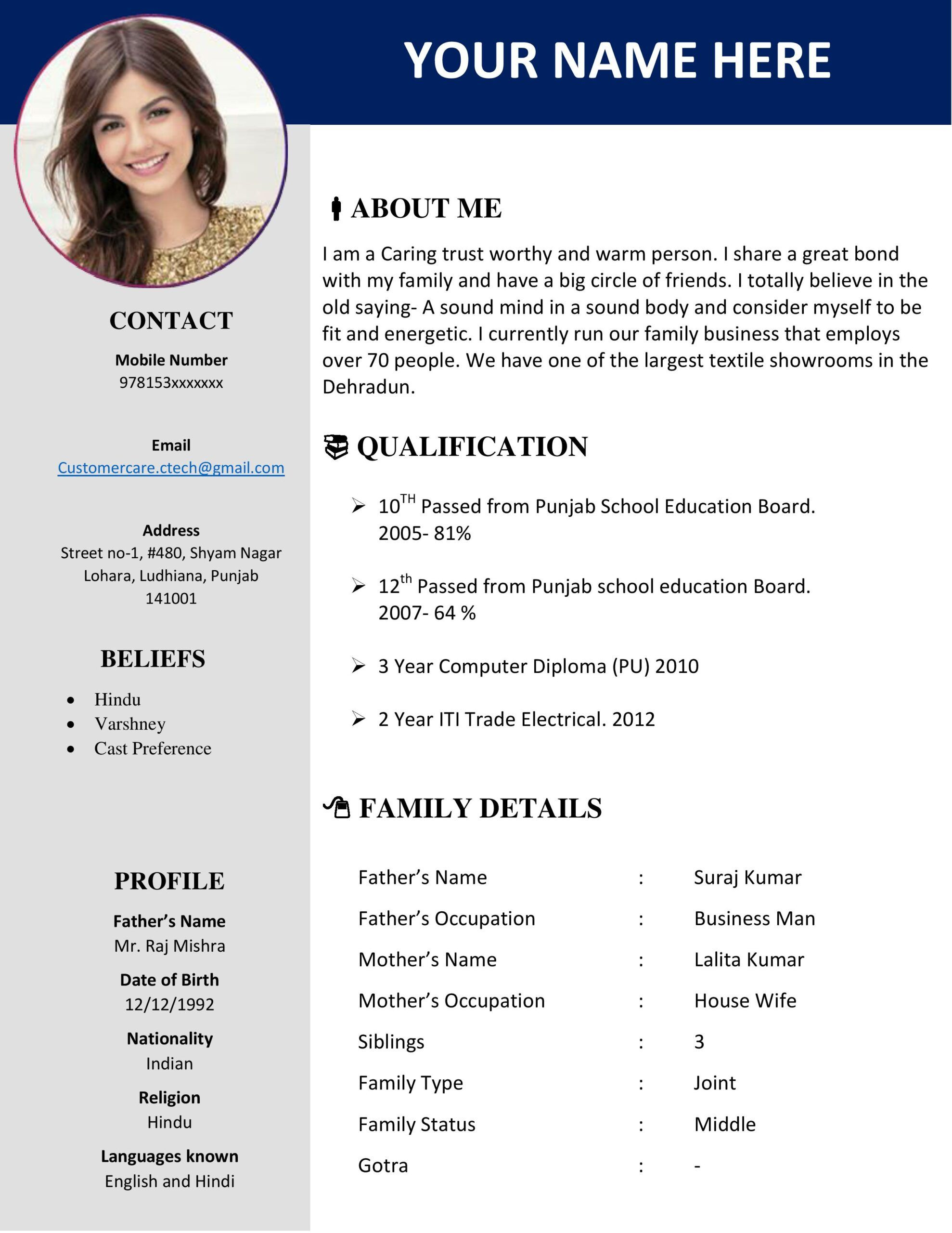 Biodata Format For Marriage Jpg Free Download In Ms-Word with regard to Bio Data Sample Template for Marriage