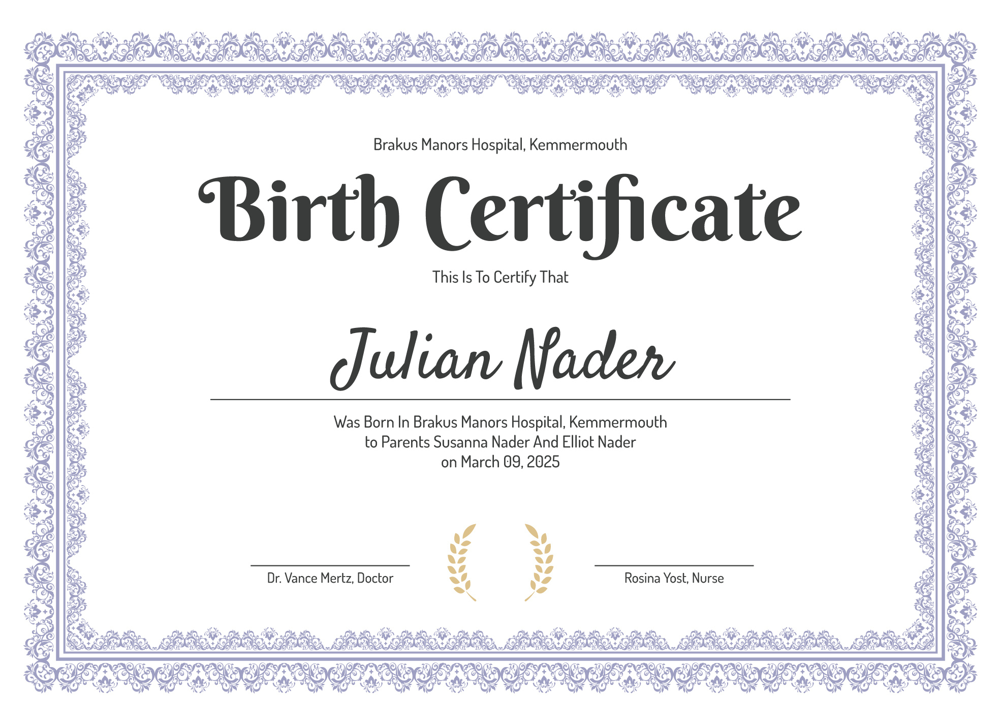 Birth Certificate Free Google Docs Template - Gdoc.io within Birth Certificate Sample Template