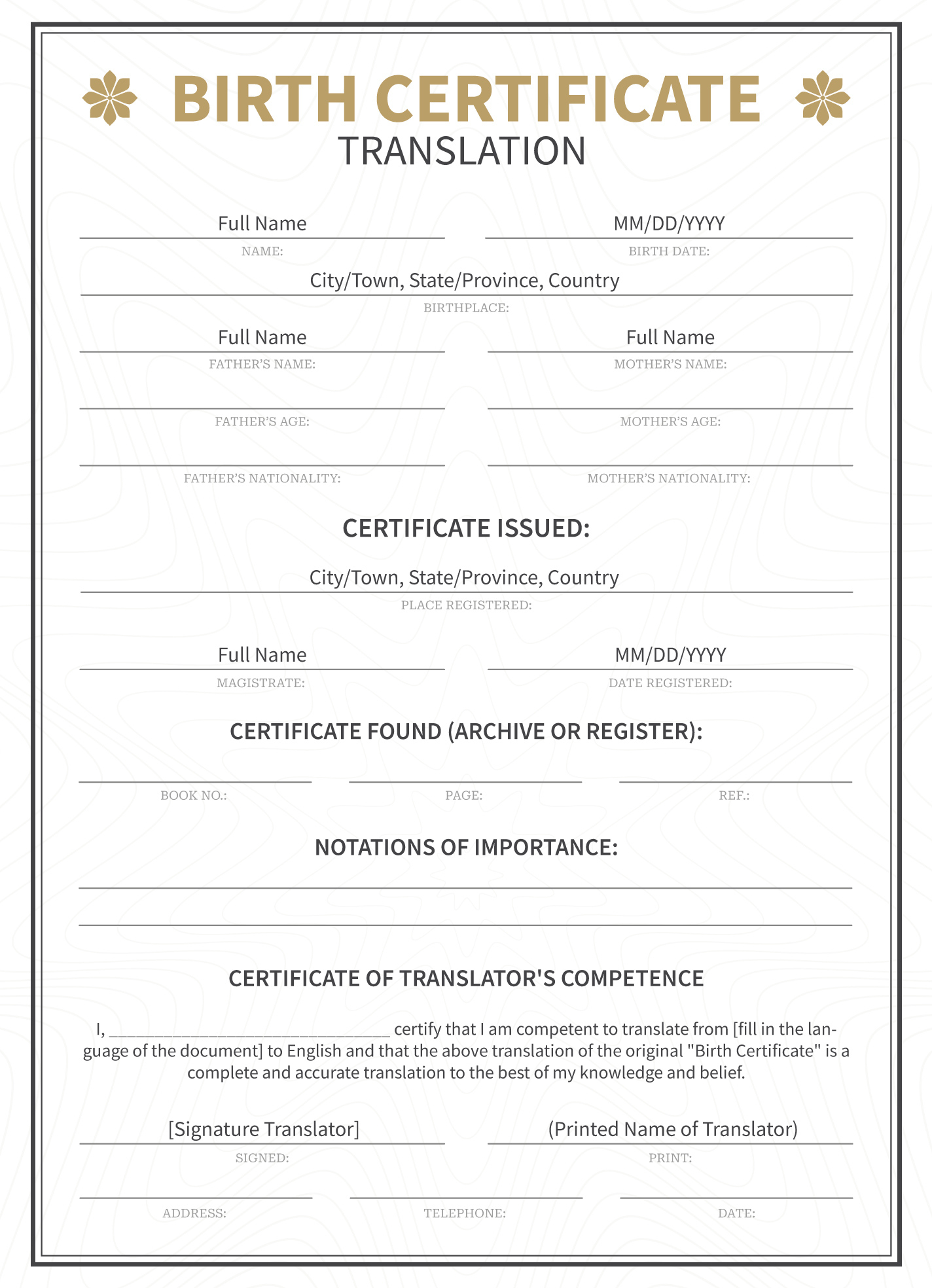 Birth Certificate Translation Free Google Docs Template - Gdoc.io pertaining to Birth Certificate Sample Template