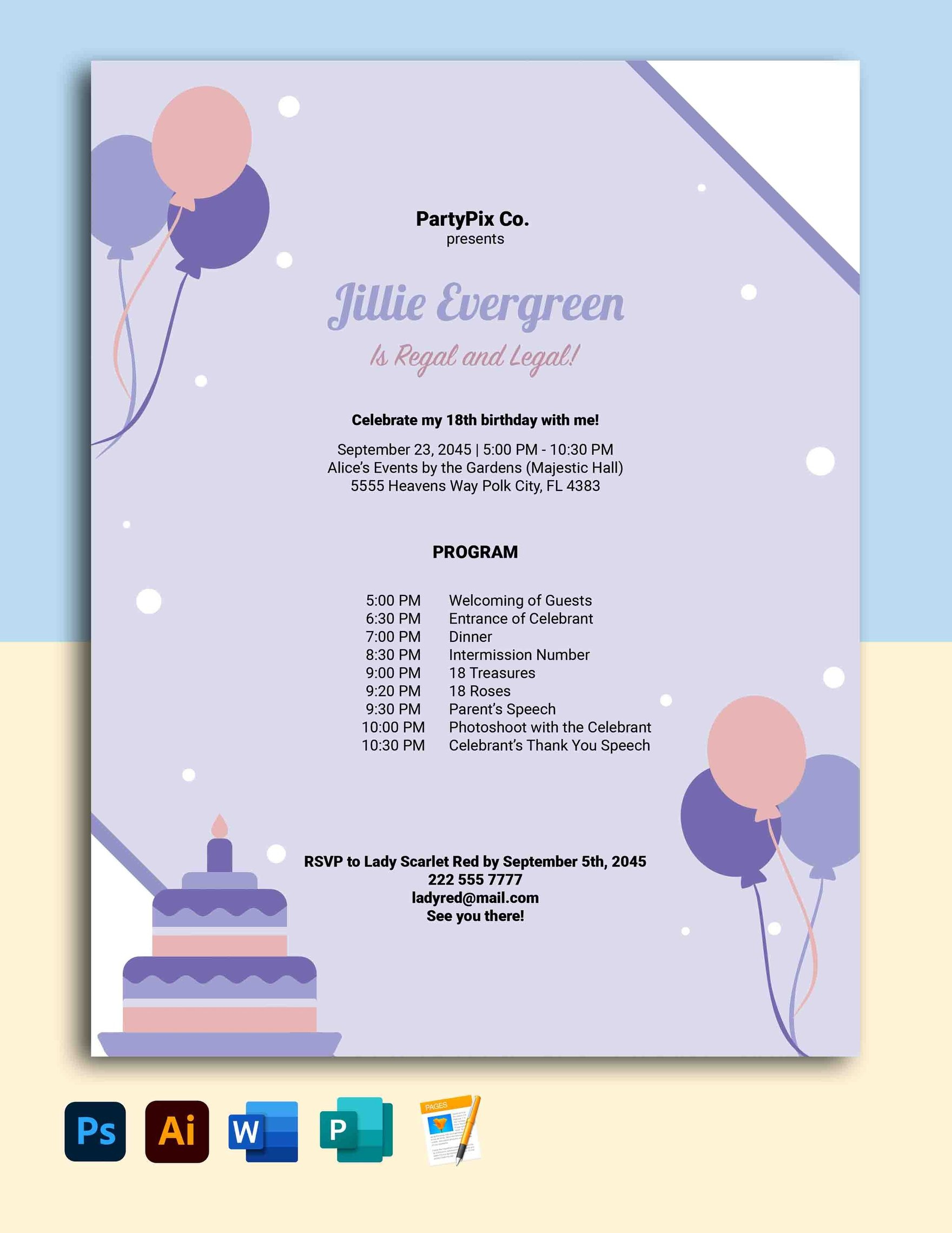 Birthday And Event Program Template In Word, Psd, Pages inside Birthday Party Program Sample Template