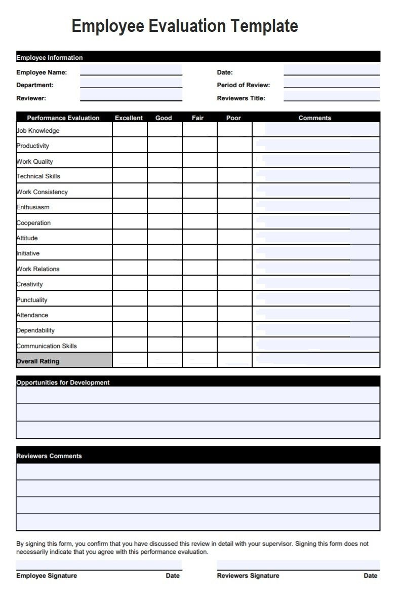 Blank Evaluation Template | Free Word And Excel Templates regarding Employee Performance Evaluation Template Sample