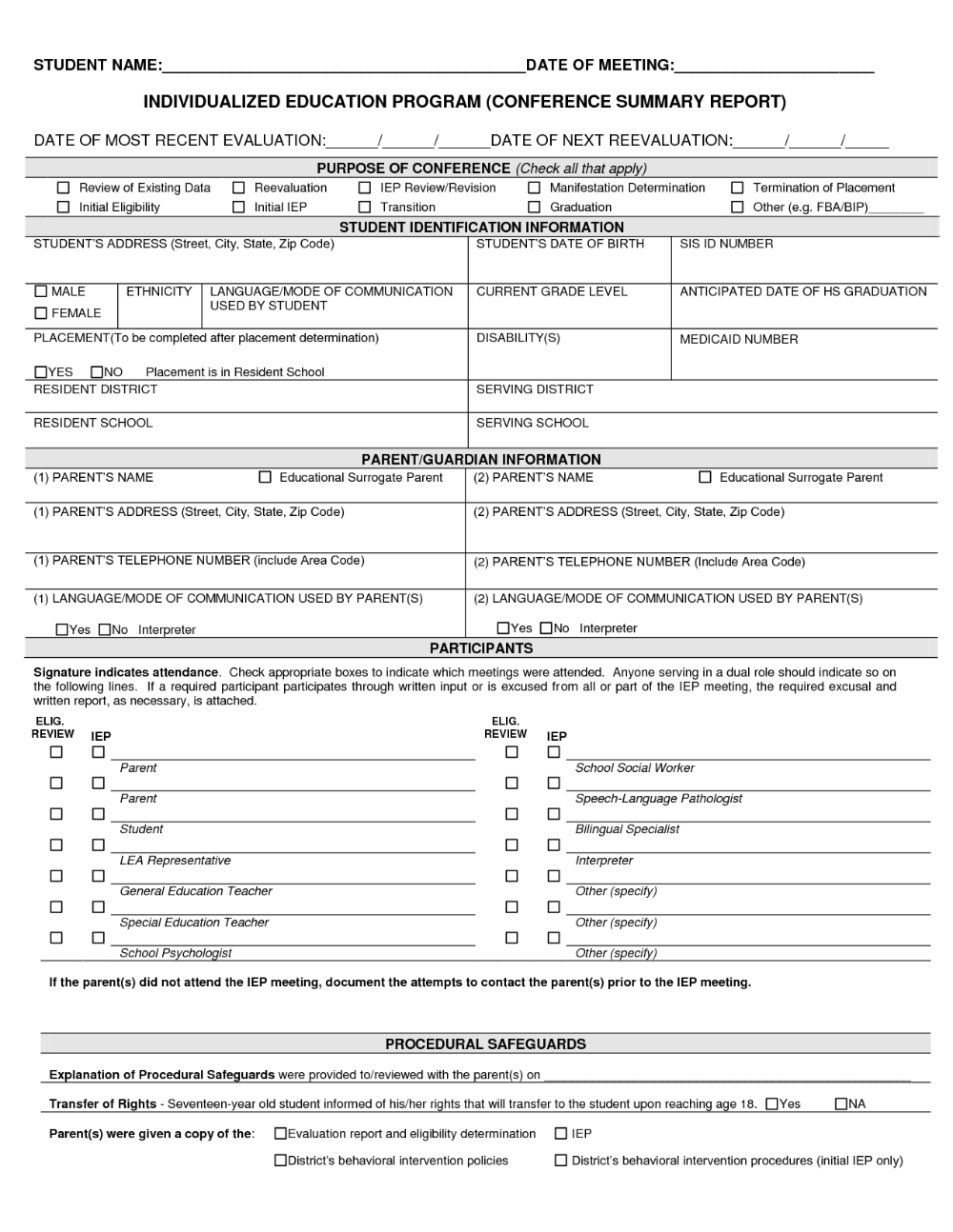 Blank Iep Template (7) - Templates Example inside IEP Sample Template