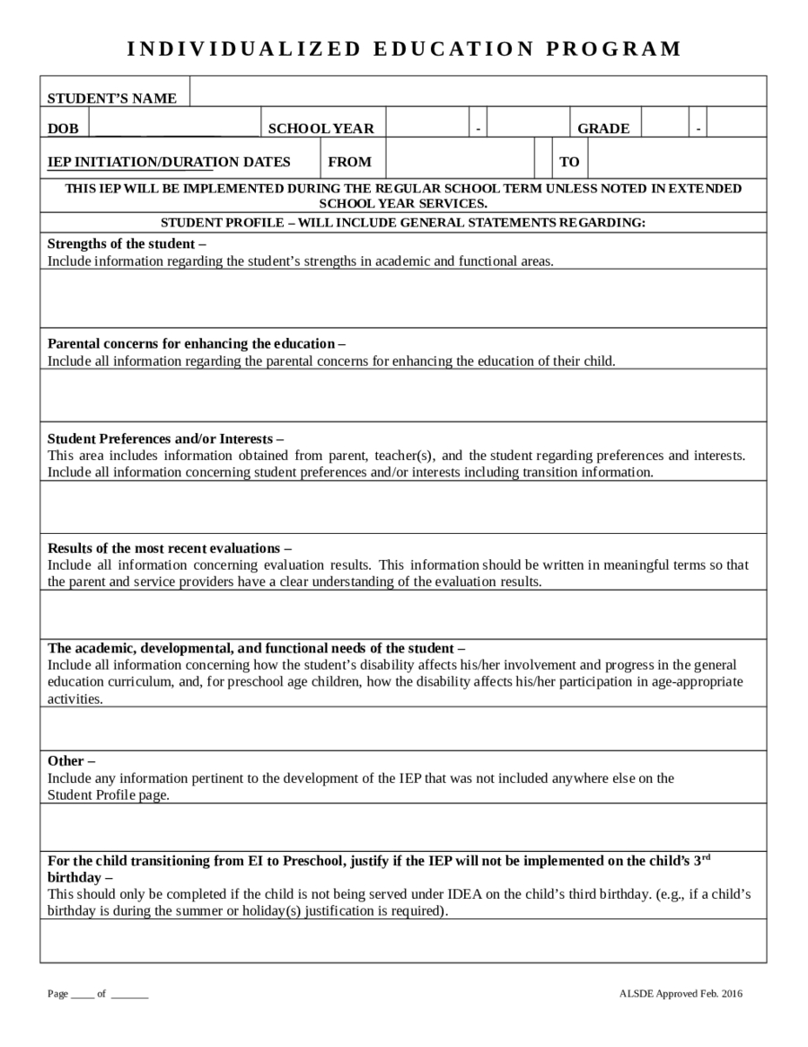 Blank Iep Template (8) - Templates Example for IEP Sample Template