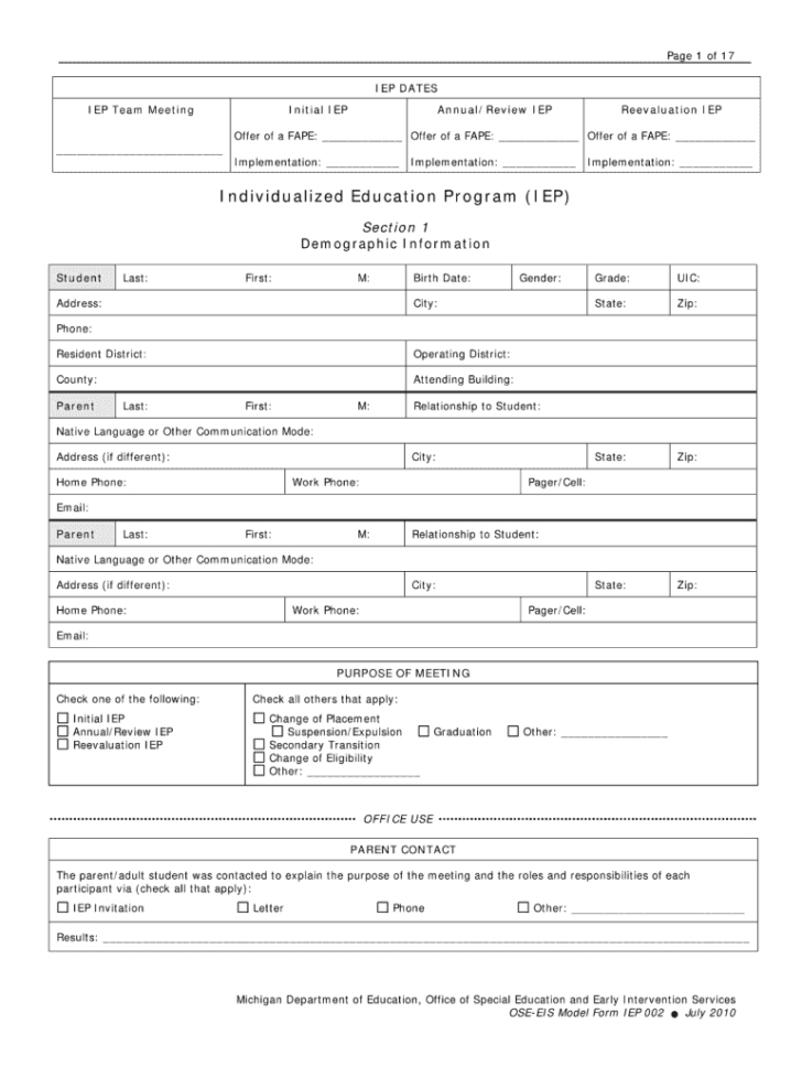 IEP Sample Template