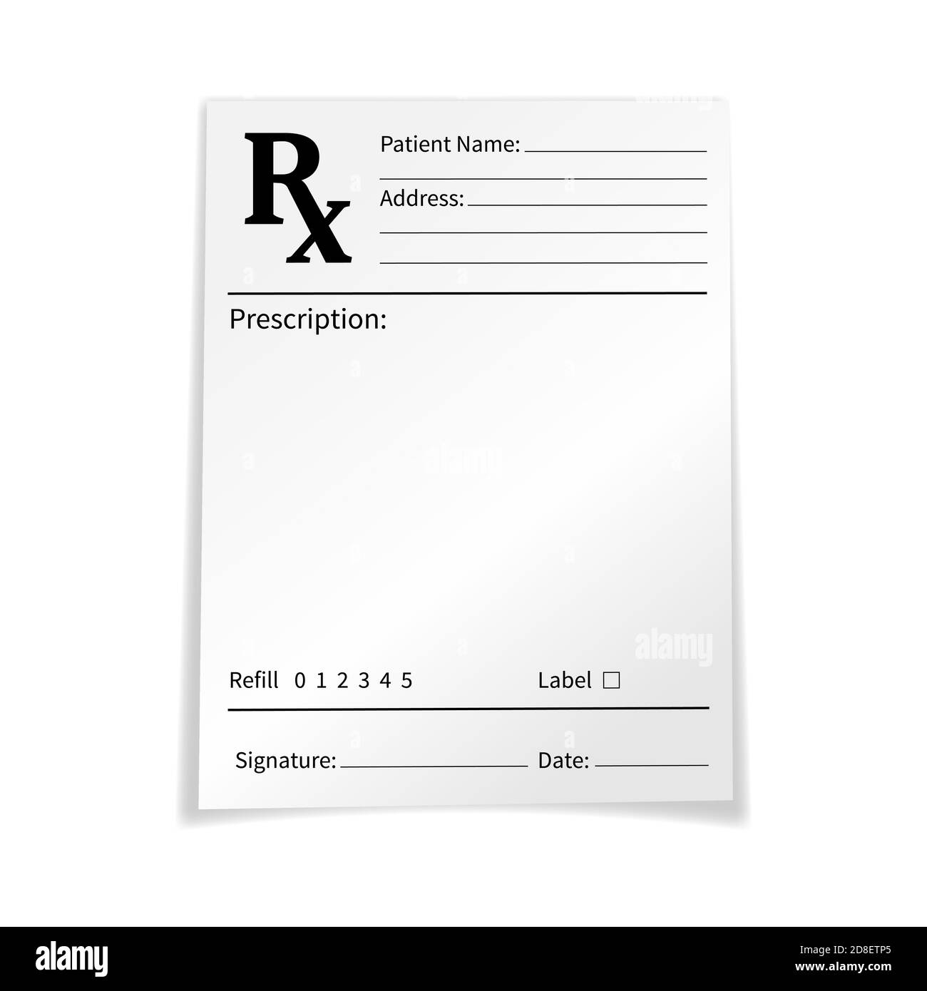 Blank Medical Prescription Form Isolated On White Background with Prescription Sample Template