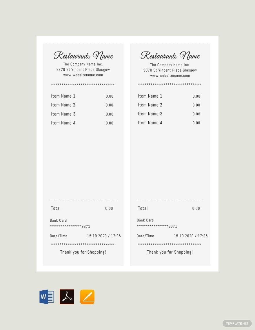 Blank Restaurant Receipt Template In Google Docs, Word, Pages, Pdf within Restaurant Receipt Sample Template