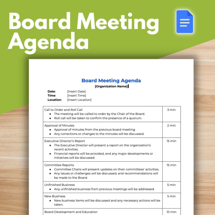 Board Meeting Agenda Template Sample