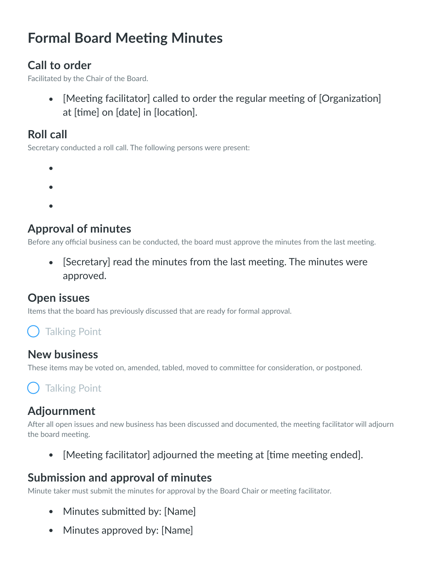 Board Meeting Minutes Template | Free with Board Minutes Sample Template