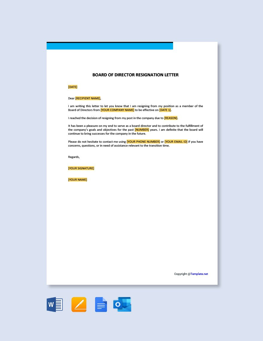 Board Of Director Resignation Letter In Google Docs, Pages, Word pertaining to Board Resignation Letter Sample Template