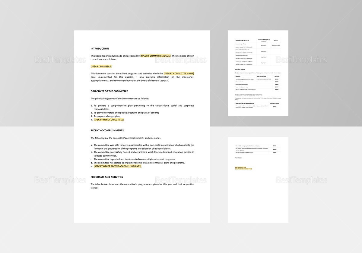 Board Report Template In Word, Apple Pages pertaining to Board Report Sample Templates