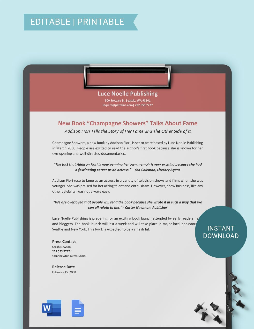 Book Press Release Template In Word, Google Docs - Download with regard to Book Press Release Sample Template