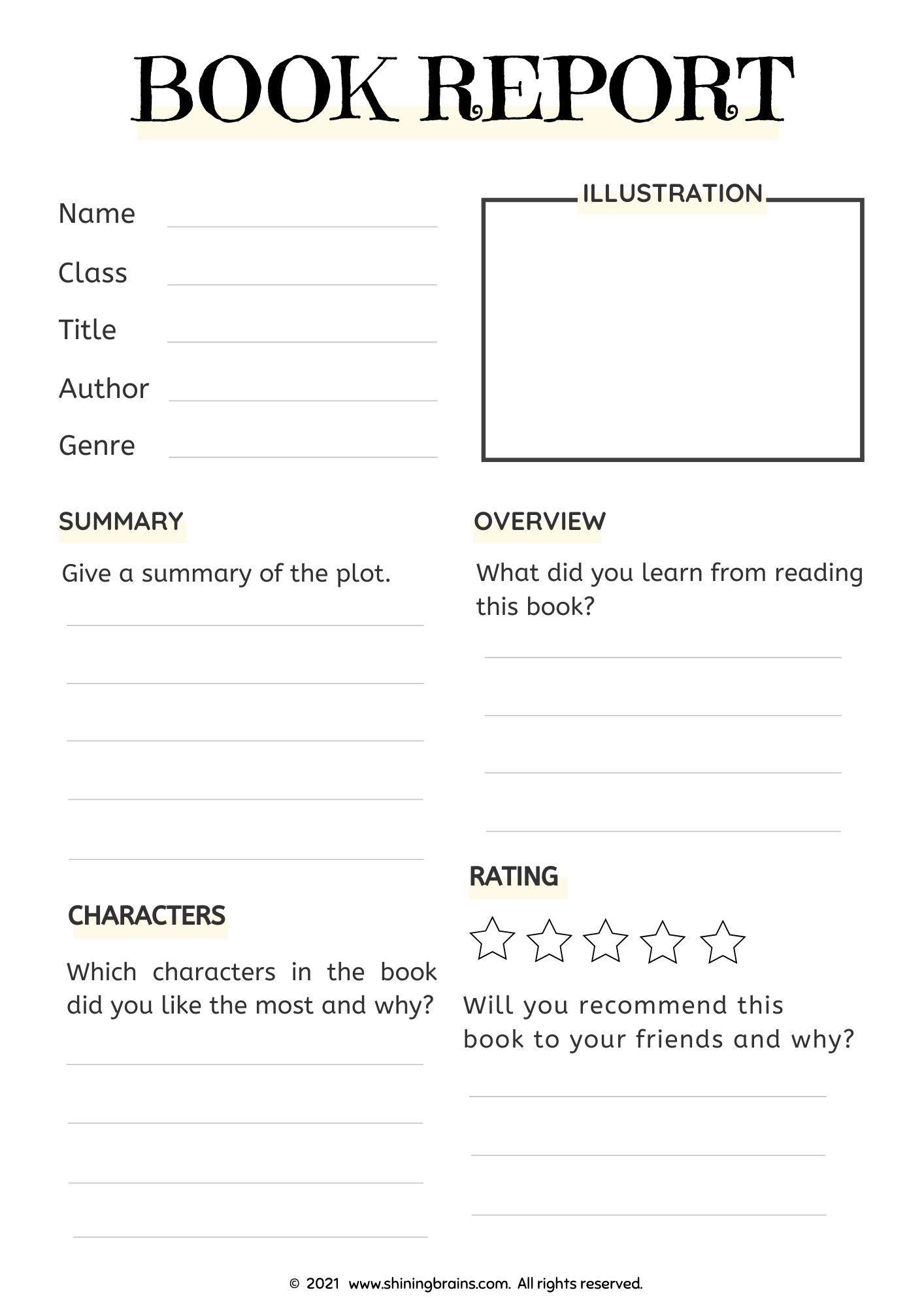 Book Review Template For Kids - Free - Shining Brains pertaining to Book Review Sample Template