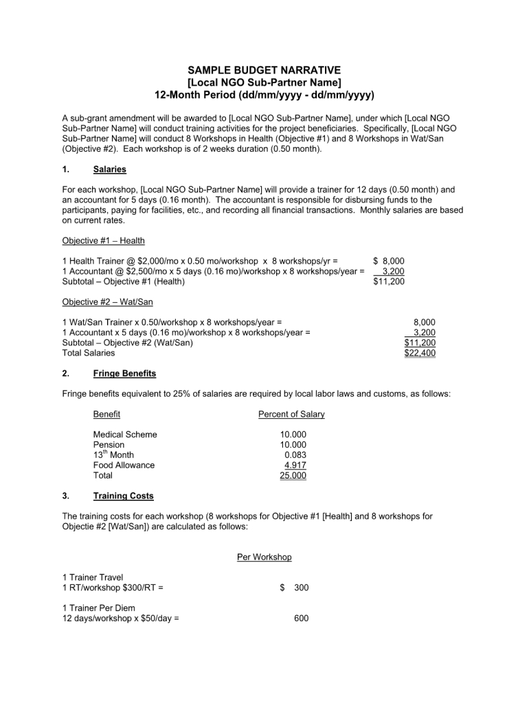 Budget Narrative Template Word - Fill Online, Printable, Fillable regarding Budget Narrative Sample Template