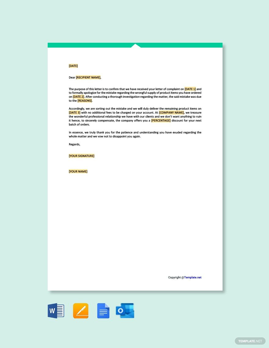 Business Apology Letter For Mistake Template In Google Docs, Pages intended for Business Apology Letter Sample Template