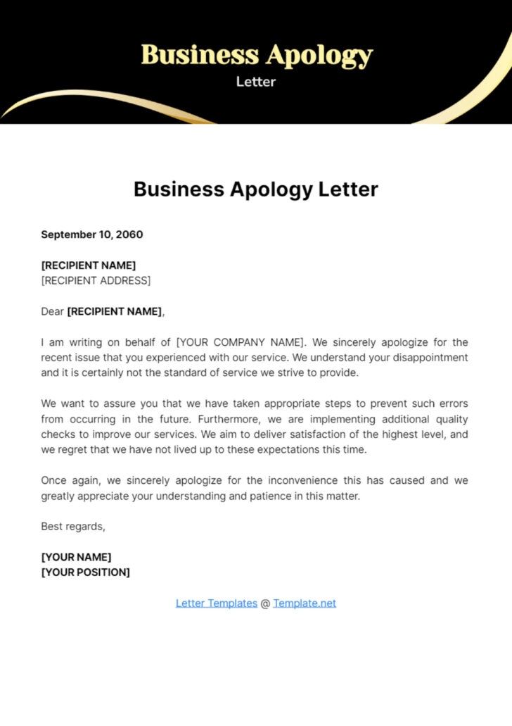 Business Apology Letter Sample Template