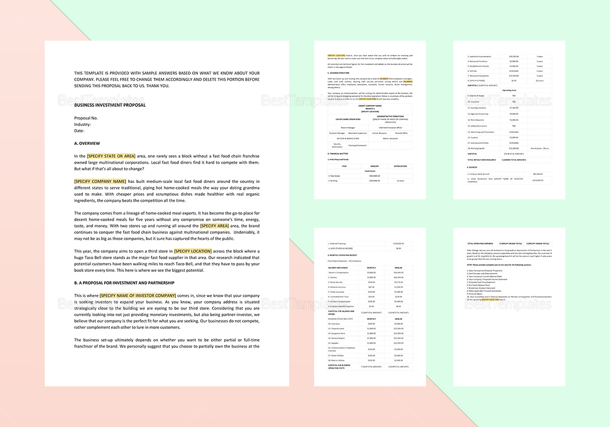 Business Investment Proposal Template In Word, Apple Pages in Investment Proposal Template Sample