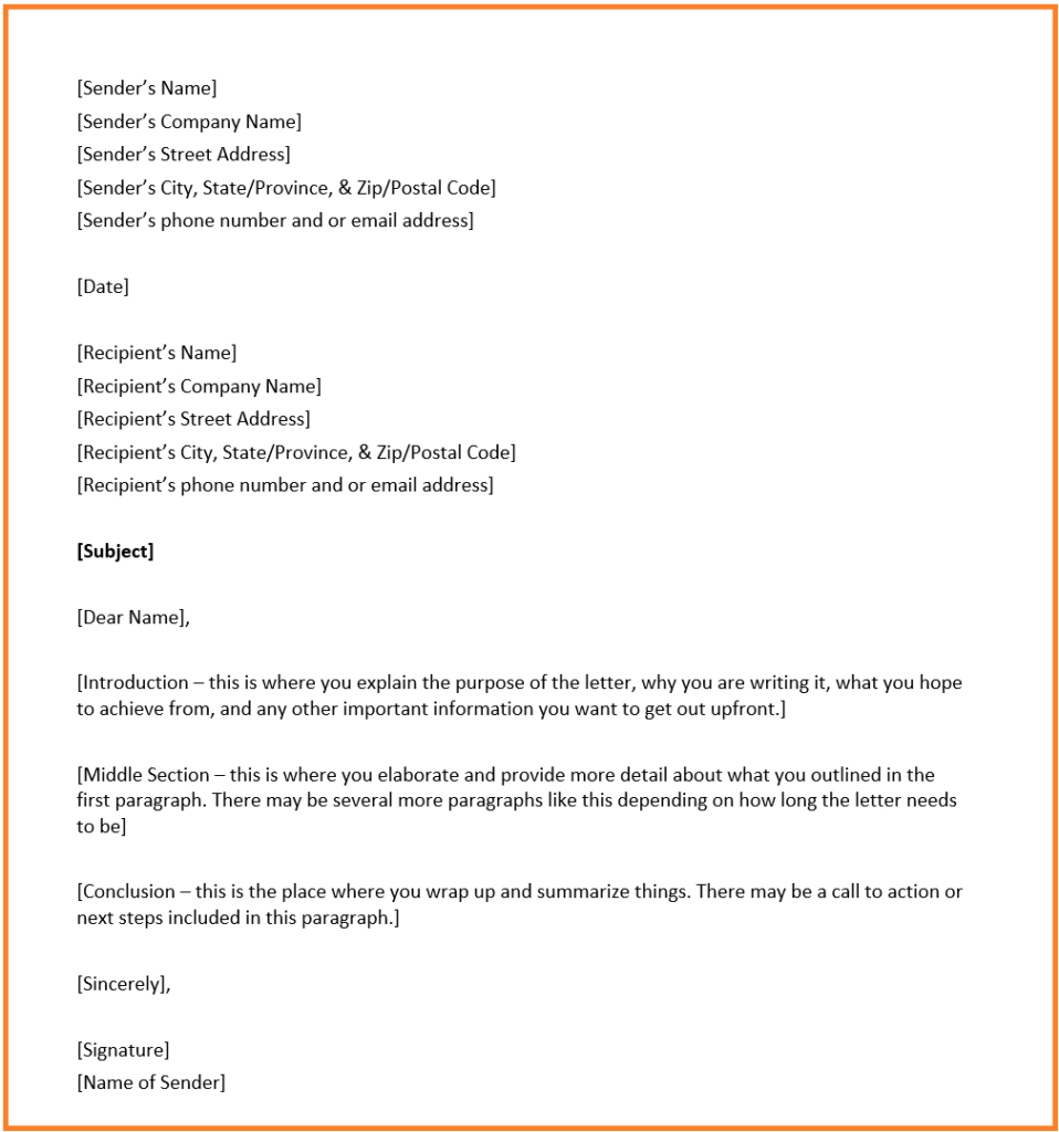 Business Letter Format - Overview, Structure And Example in Business Letter Template Sample