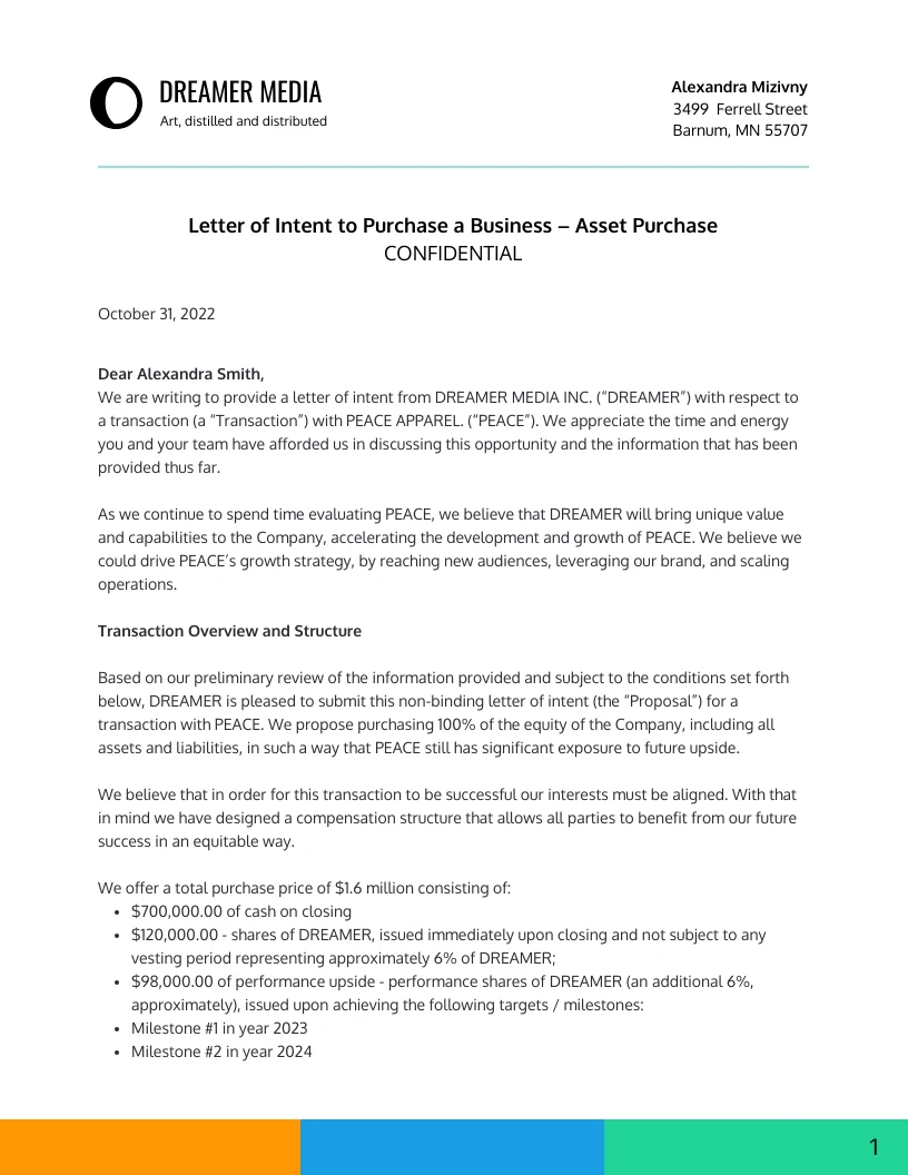 Business Letter Of Intent Letterhead - Venngage within Business Letter Of Intent Sample Template