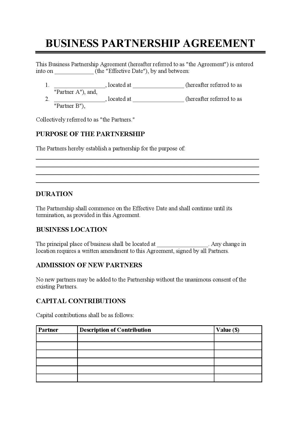 Business Partnership Agreement Template - Free Download - Easy in Business Partnership Agreement Template Sample