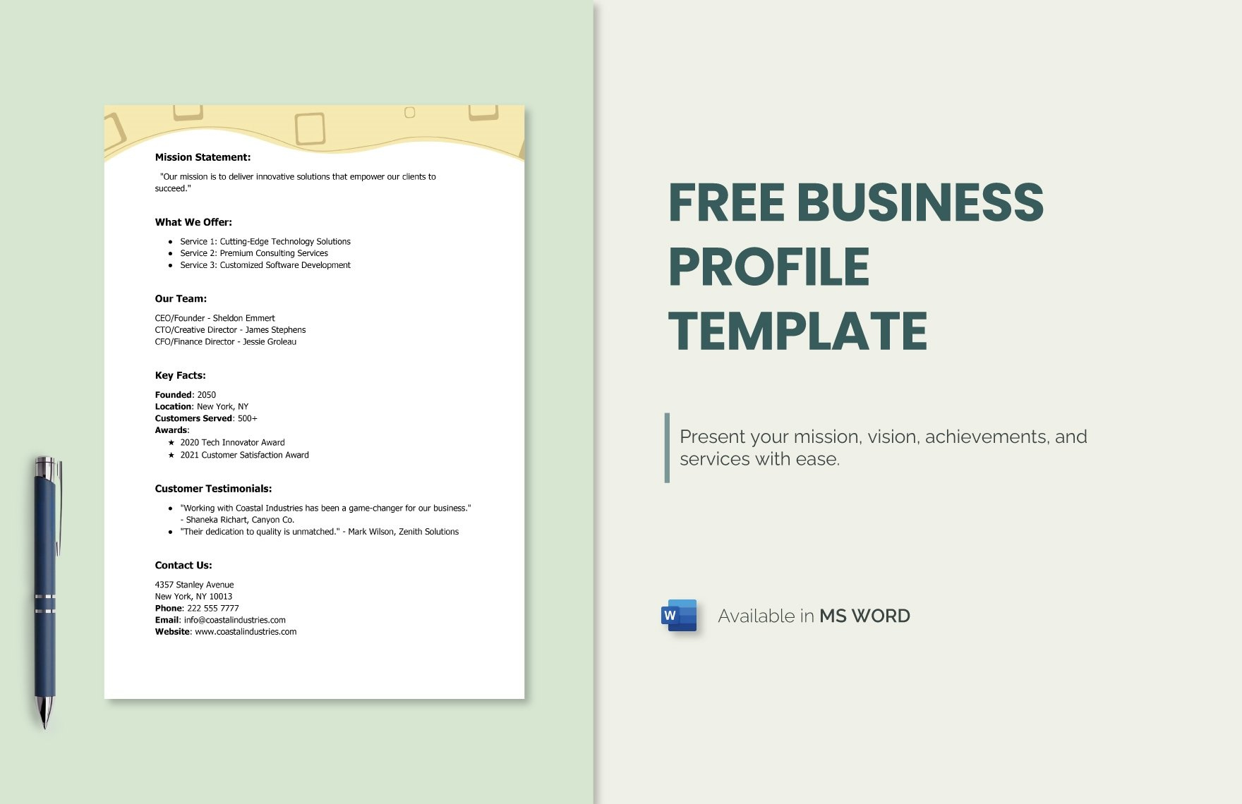 Business Profile Template In Word - Download | Template intended for Business Profile Sample Template