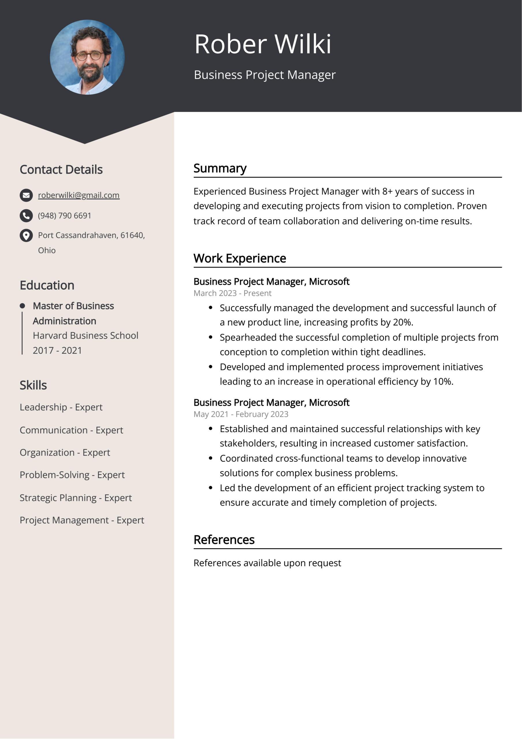 Business Project Manager Resume Example For 2024 (Skills &amp;amp; Templates) for Project Manager Resume Template Sample