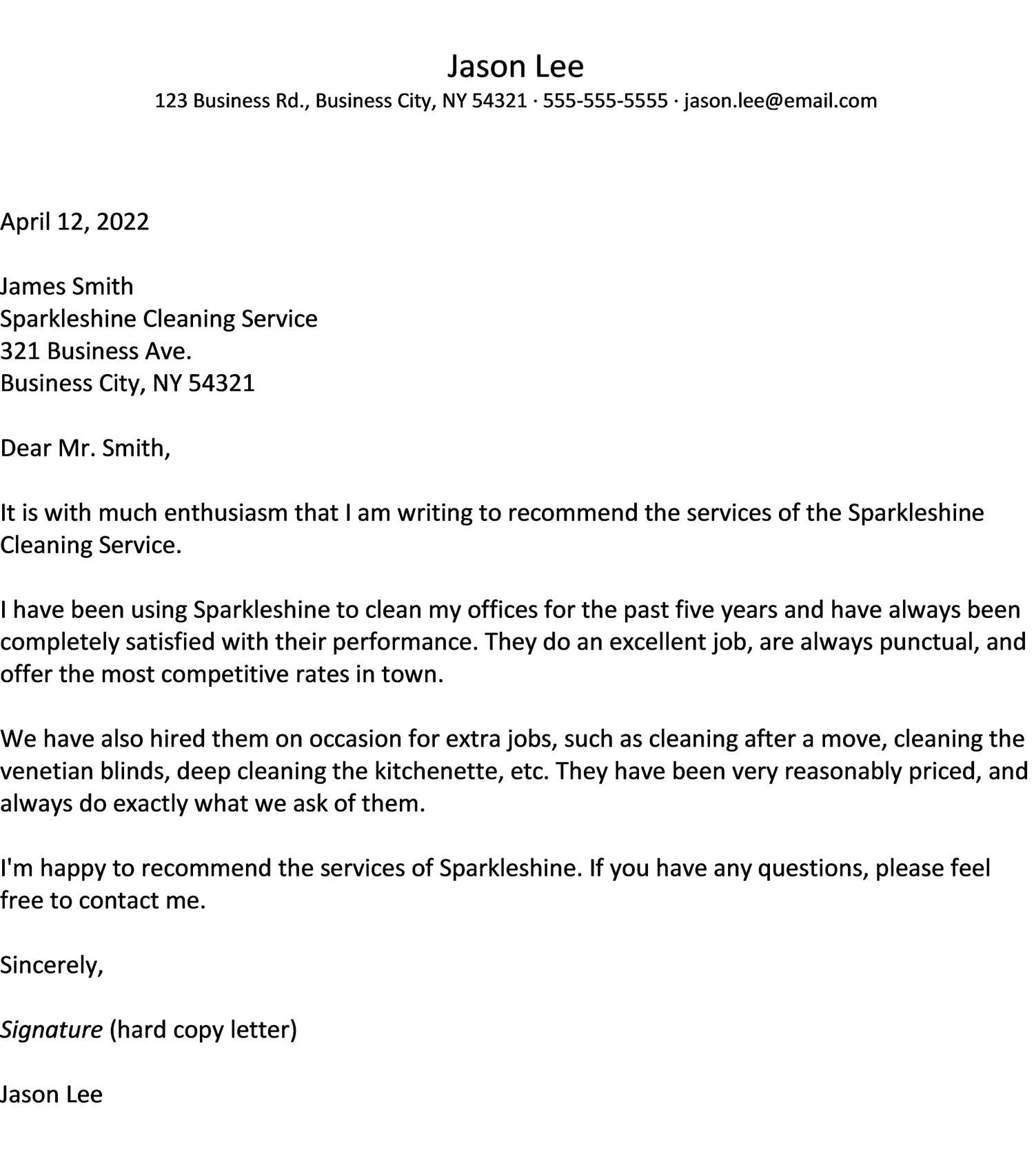 Business Reference Letter Examples in Business Reference Letter Sample Template