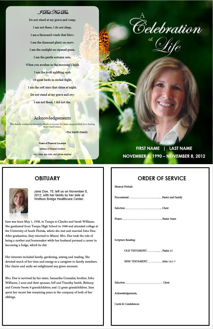 Butterfly Memorial Program | Funeral Pamphlets | Funeral Program with Memorial Program Sample Template