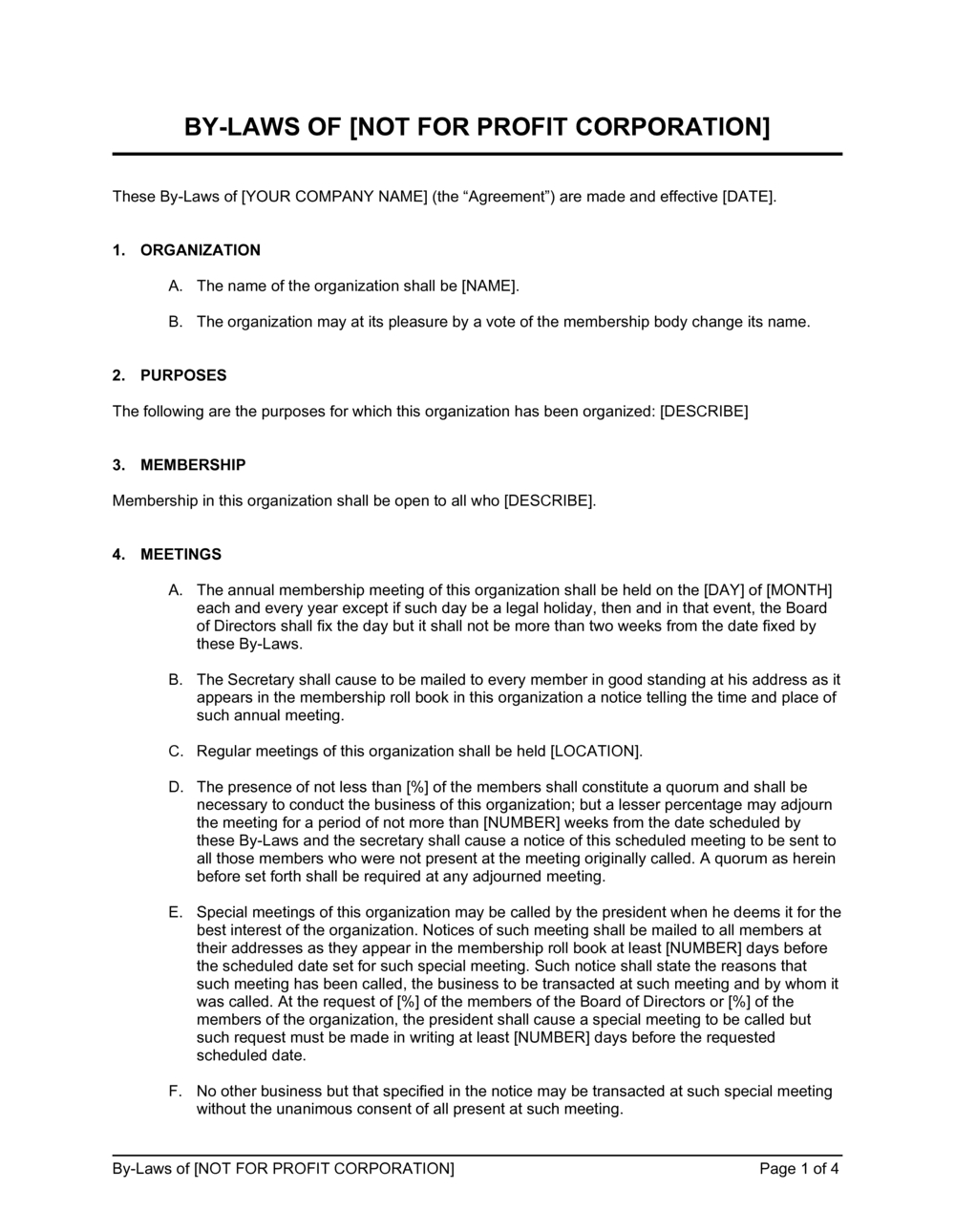 Bylaws Not For Profit Corporation Template 2024 [Download .Docx with regard to Nonprofit Bylaws Template Sample