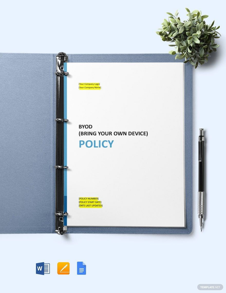 Byod (Bring Your Own Device) Policy Template In Pages, Word in BYOD Policy Template Sample