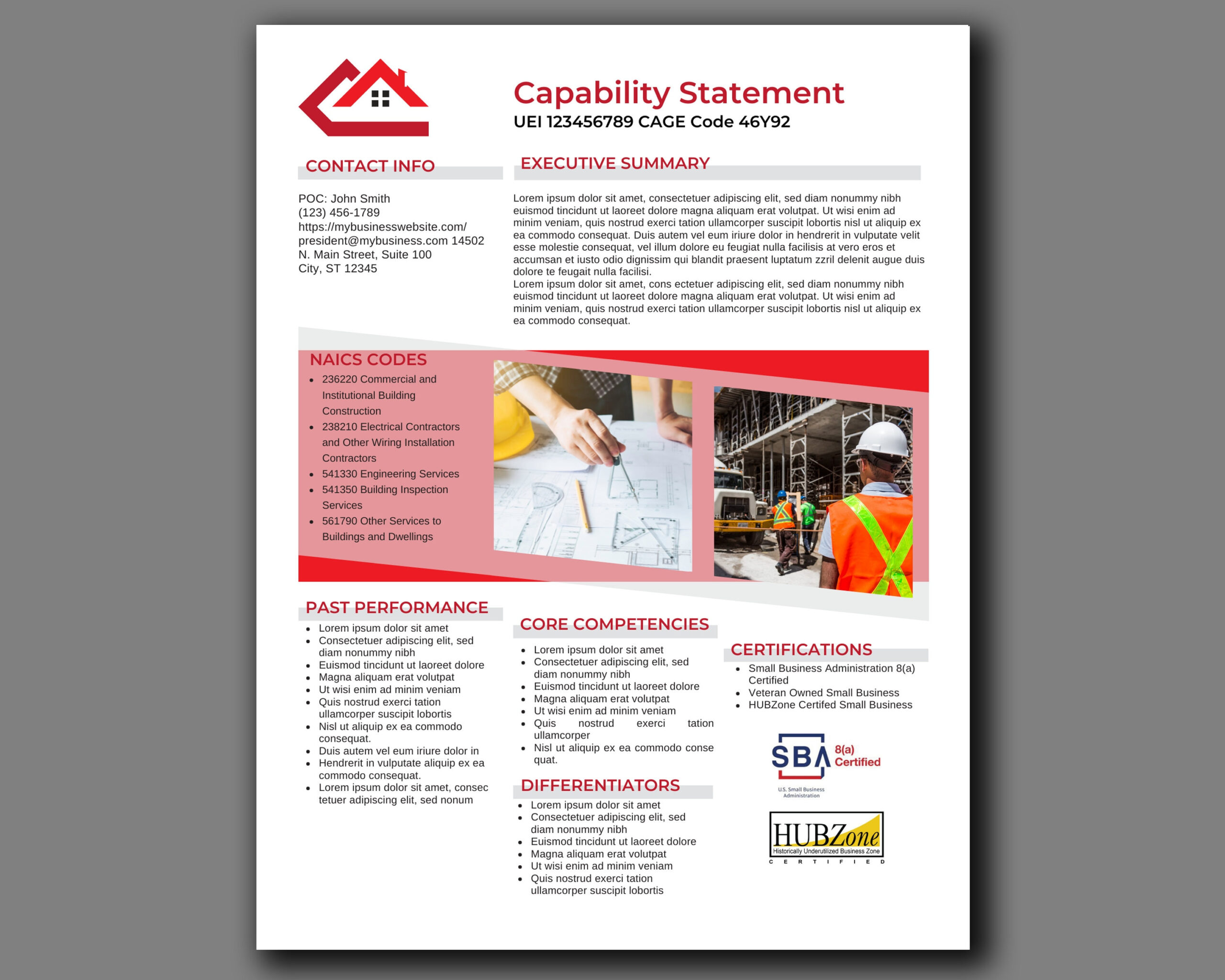 Capability Business Template For Entrepreneurs, Construction in Capability Statement Sample Template