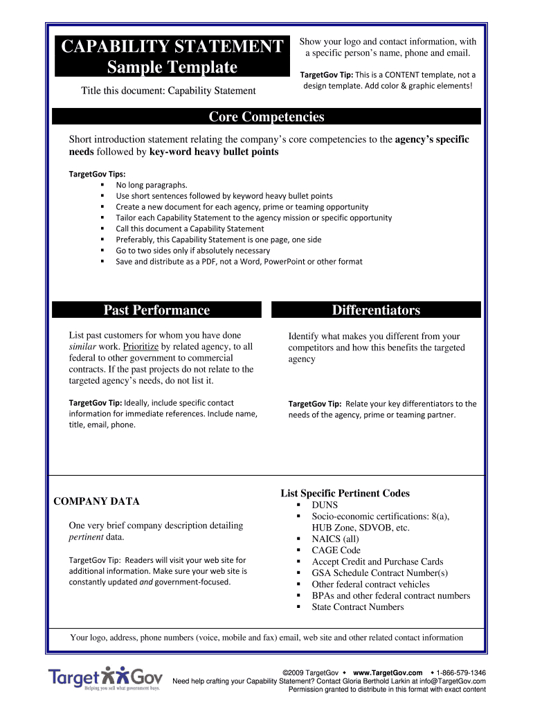 Capability Statement Template - Fill Online, Printable, Fillable intended for Capability Statement Sample Template