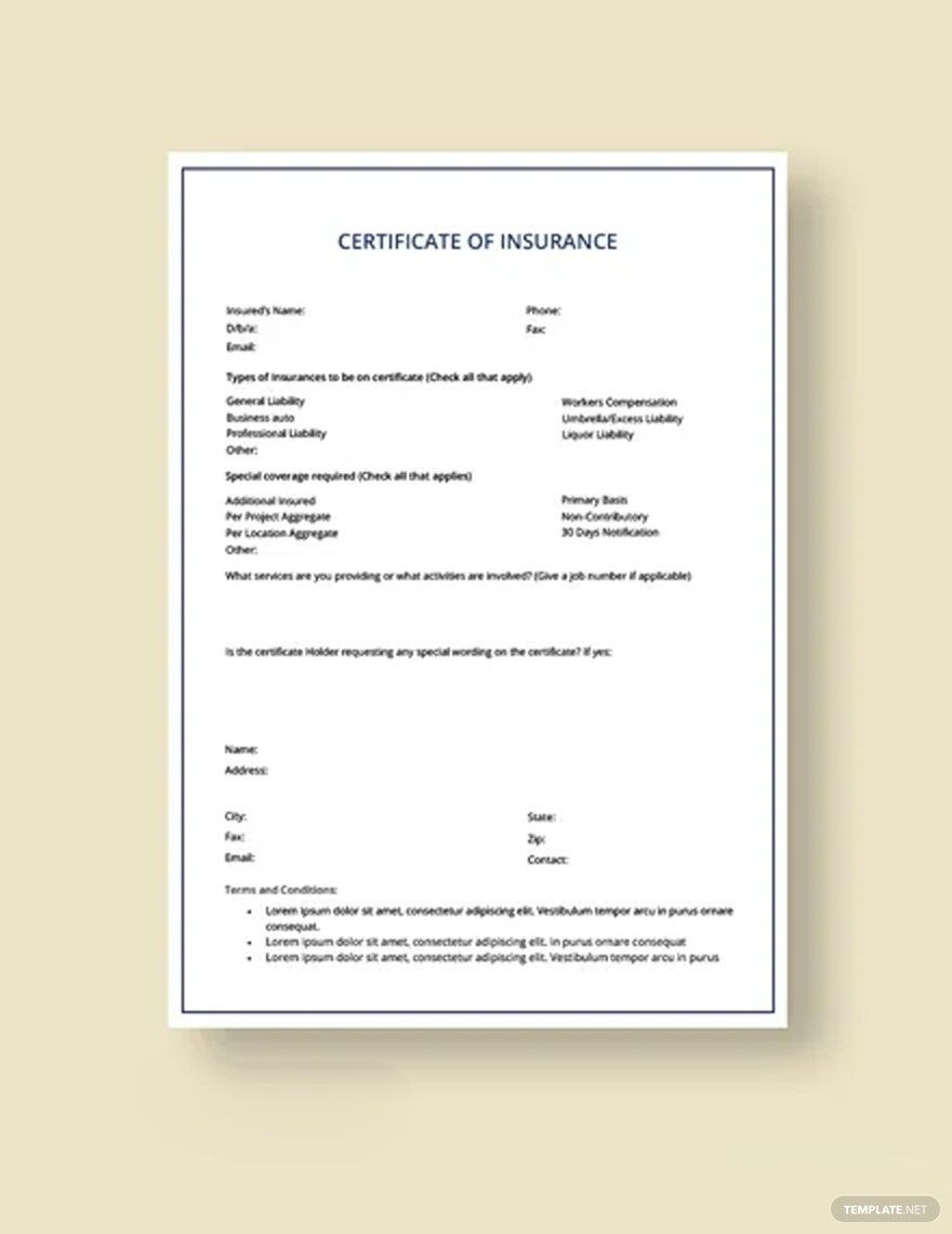 Car Insurance Certificate Template In Word, Google Docs, Pages for Certificate of Insurance Template Sample