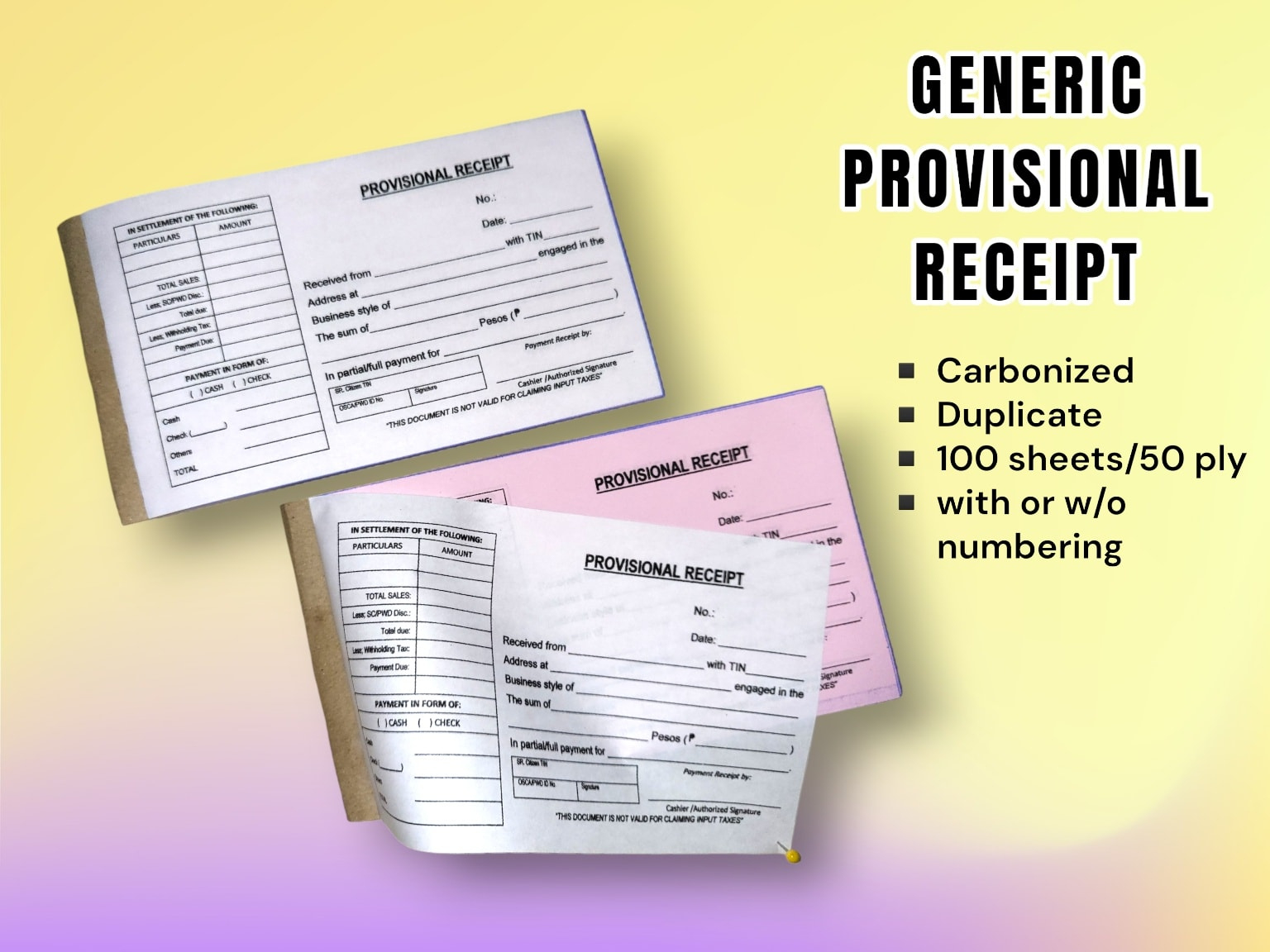 Carbonized Business Form And Receipts Available In Sizes with Provisional Receipt Sample Template