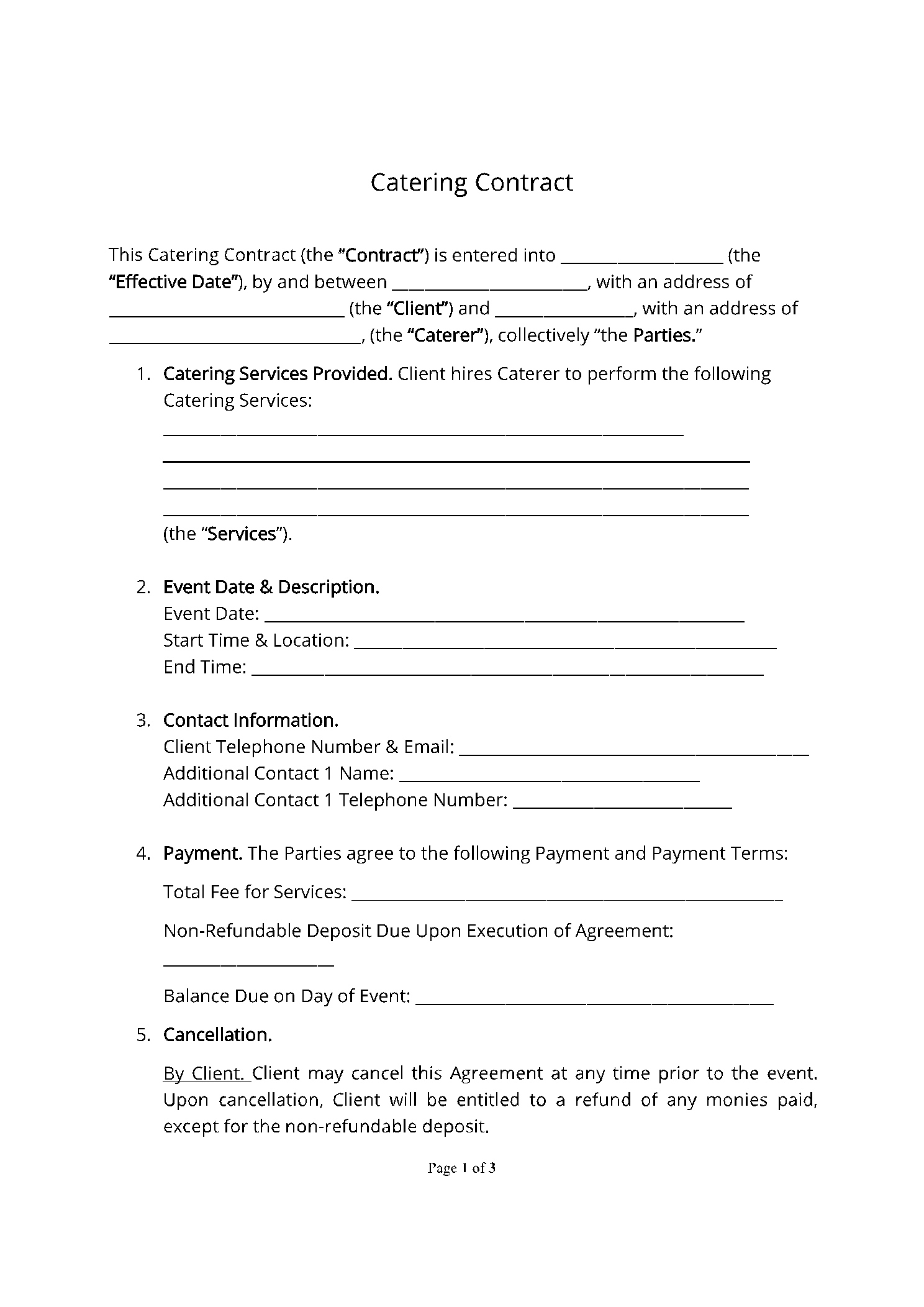 Catering Contract Template: Get Free Sample - Cocosign with Catering Contract Template Sample