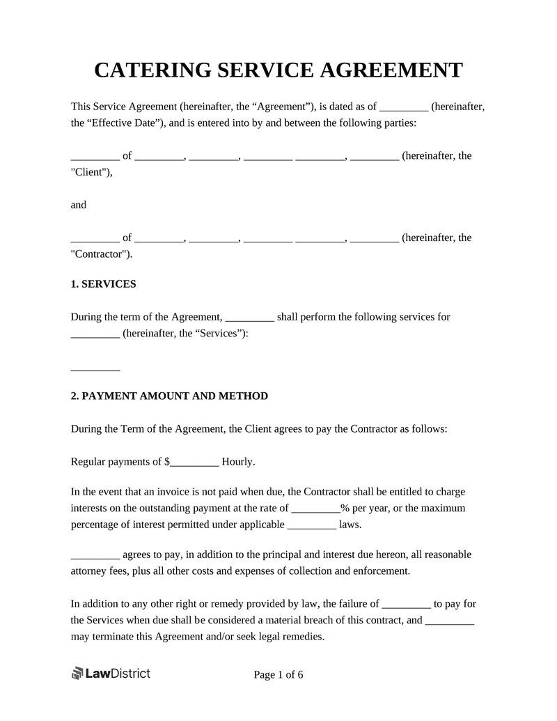 Catering Contract With Sample | Form &amp;amp; Template | Lawdistrict with regard to Catering Contract Template Sample