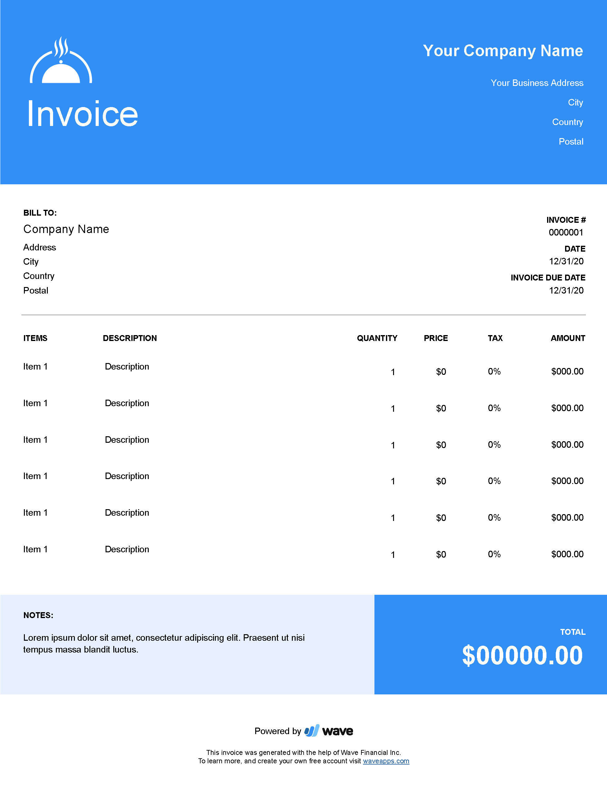 Catering Invoice Template - Wave Financial inside Catering Invoice Sample Template