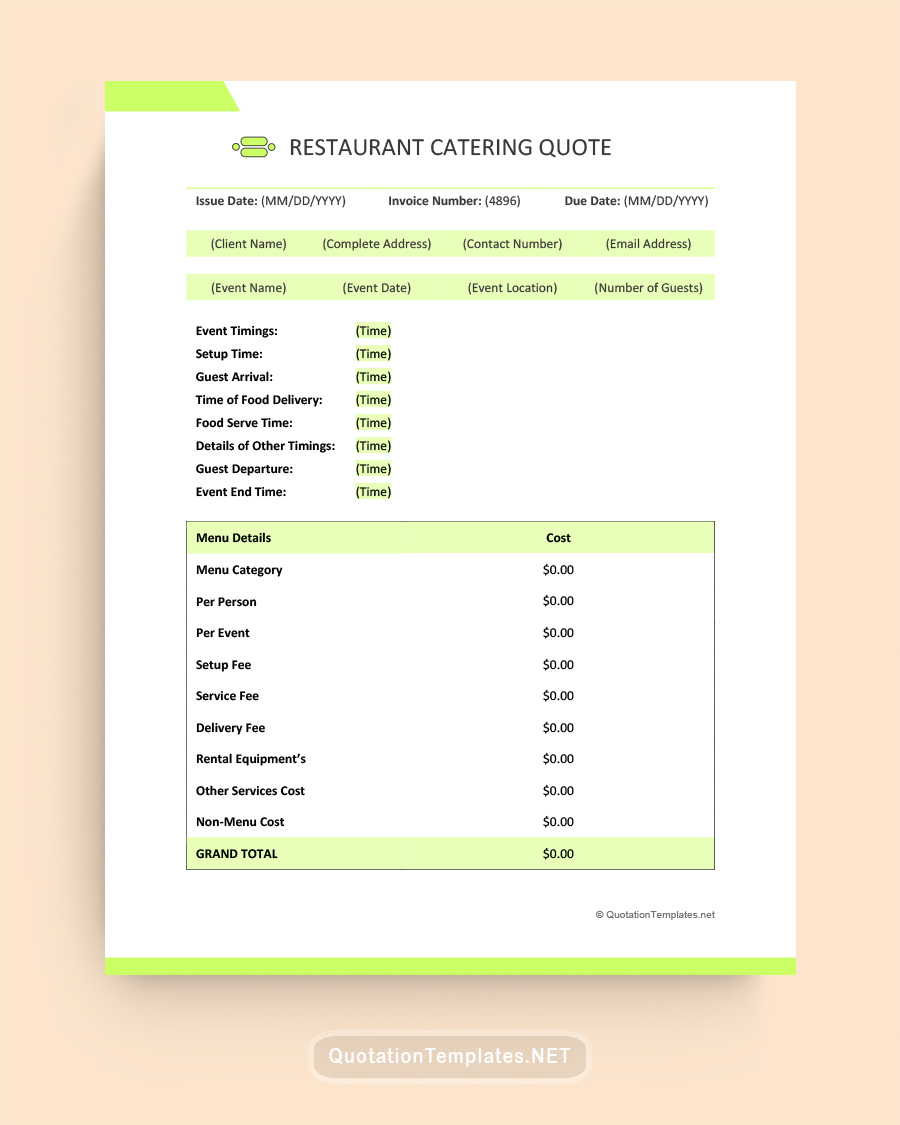 Catering Quote Template - Grn – Quote Templates within Catering Quote Sample Template