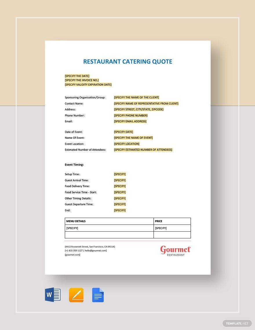 Catering Quote Template In Google Sheets, Word, Pages, Google Docs in Catering Quote Sample Template