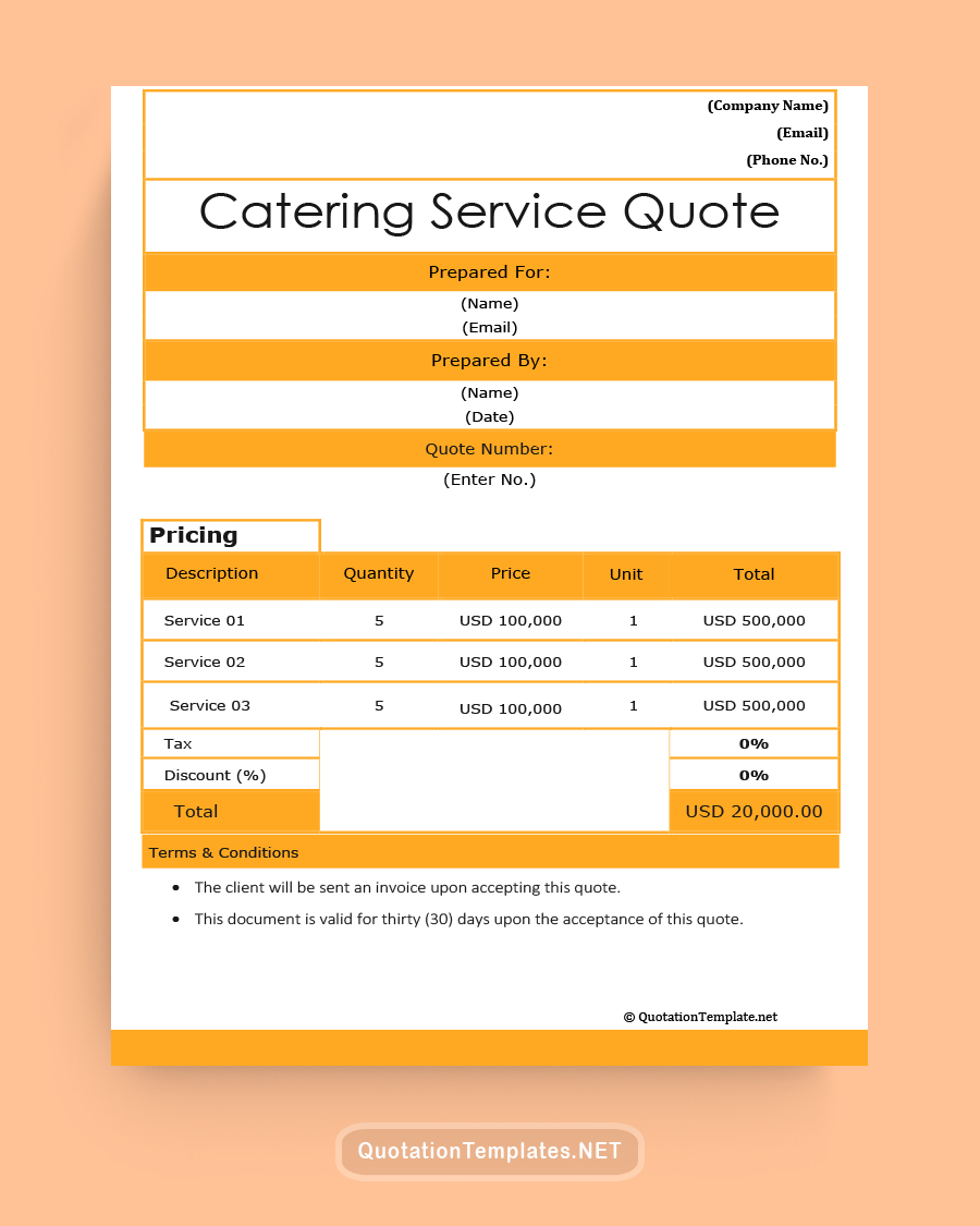 Catering Services Quote Template - Org – Quote Templates regarding Catering Quote Sample Template