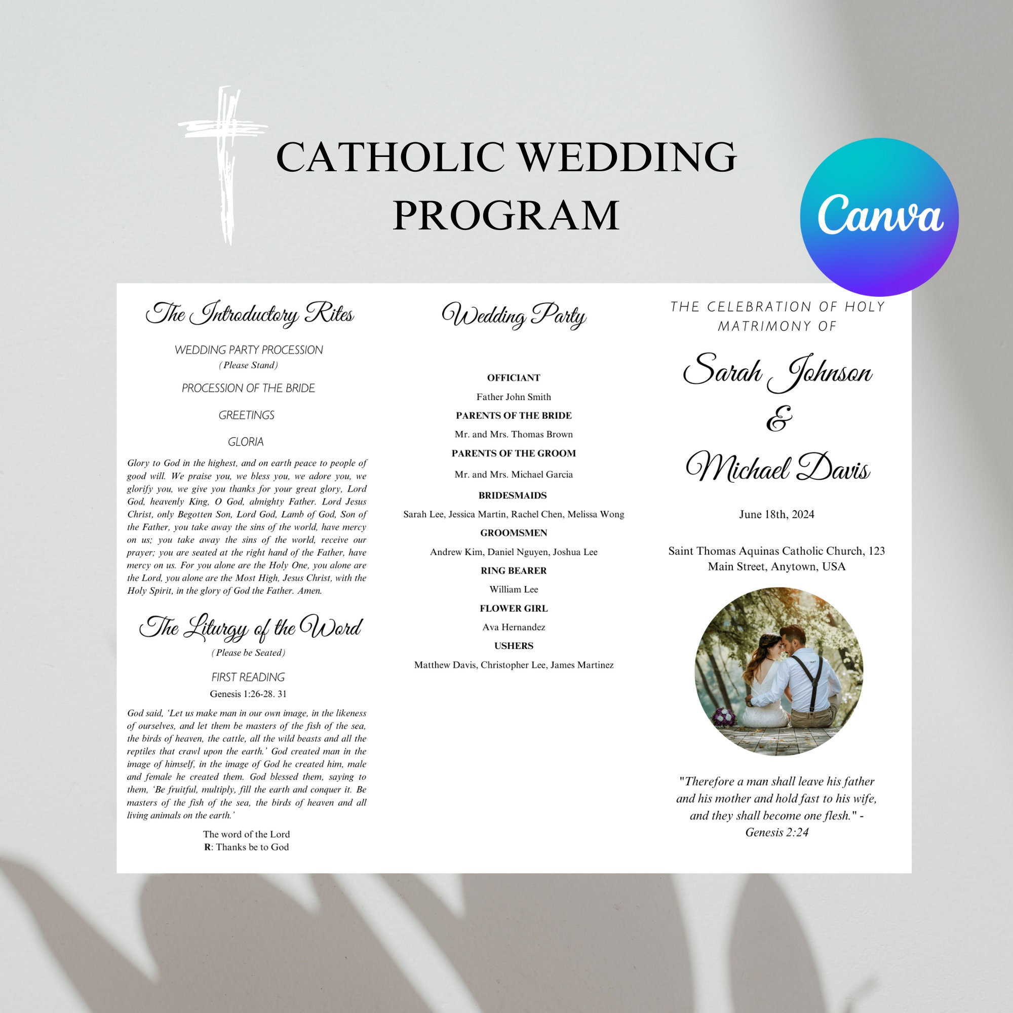 Catholic Wedding Program Template Canva Trifold Catholic Program in Catholic Wedding Program Template Sample