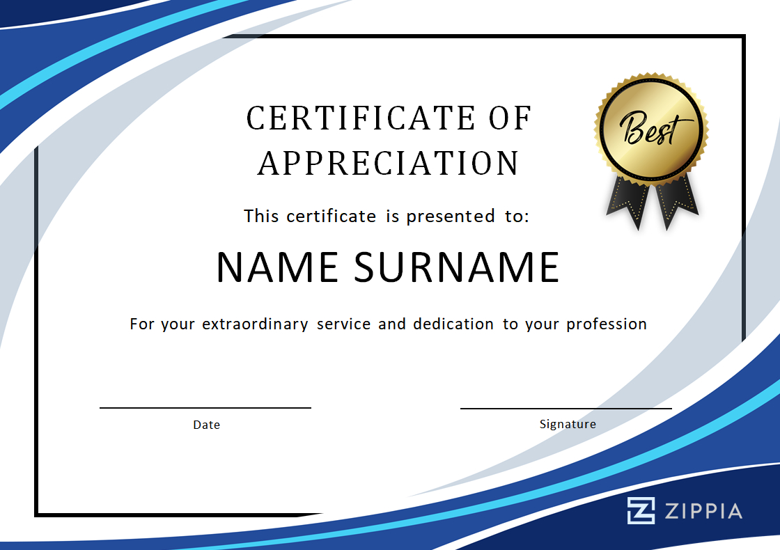 Certificate Of Appreciation Template [Word] - Zippia for Certificate Of Recognition Sample Template