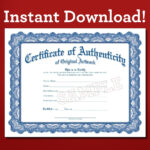 Certificate Of Authenticity Of Original Artwork Printable Instant Inside Certificate Of Authenticity Sample Template