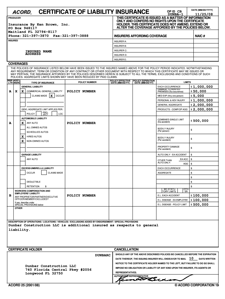 Certificate Of Insurance Form: Fill Out &amp;amp; Sign Online | Dochub with Certificate Of Insurance Template Sample